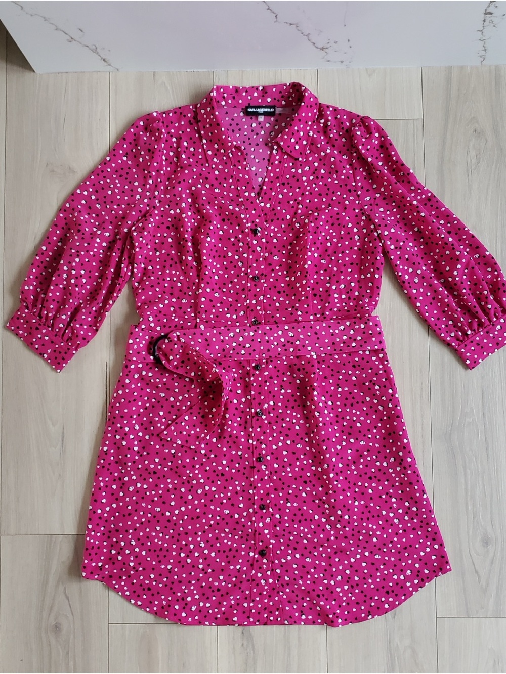 Karl Lagerfeld Pink Heart Print Shirt Dress Size 12